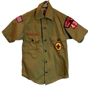 VINTAGE Boy Scouts of America Shirt Youth Medium Green USA Indiana Illinois READ